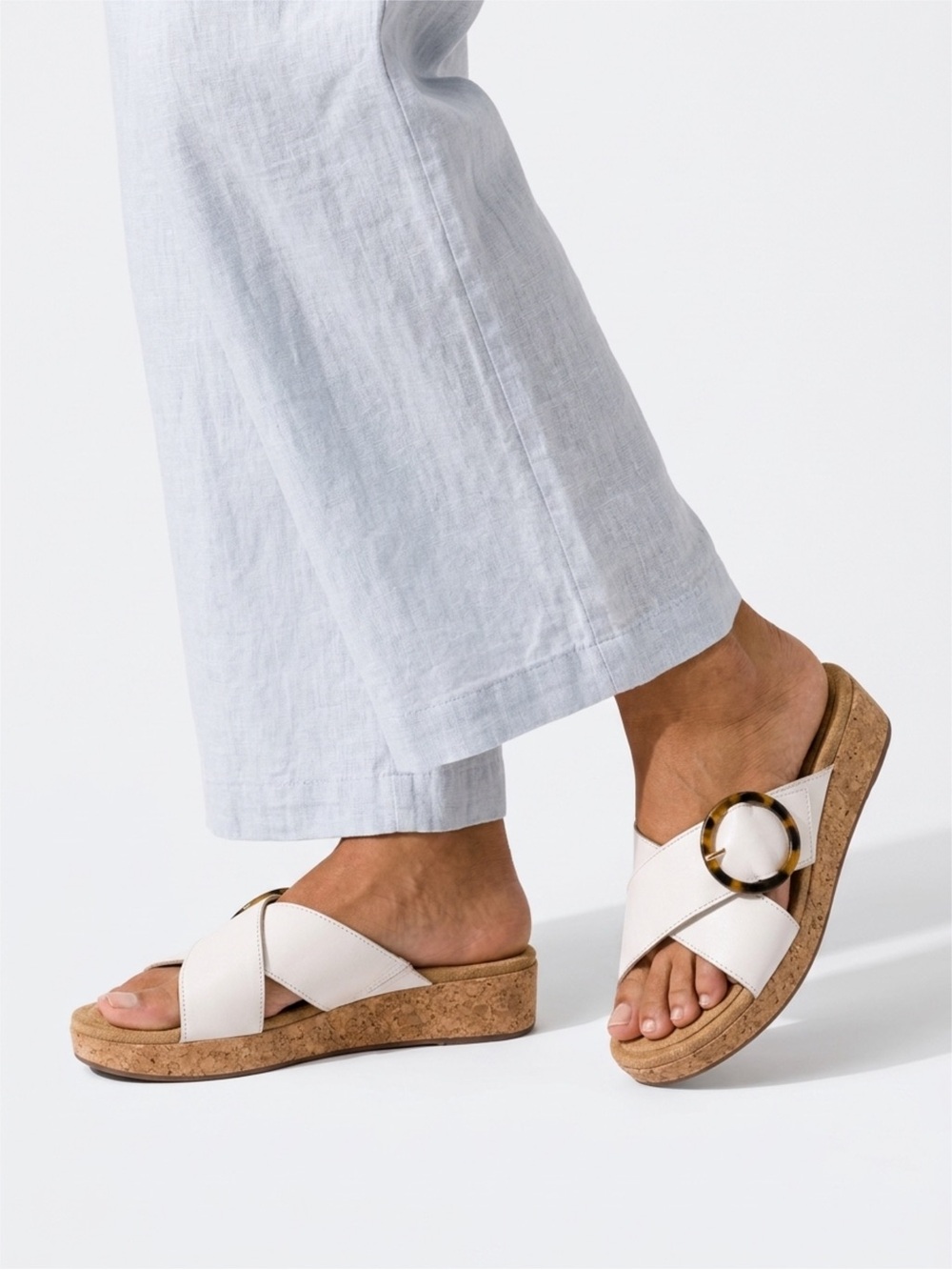 Hush Puppies Women’s Off White Cork Slide Sandals with Decorative Buckle
